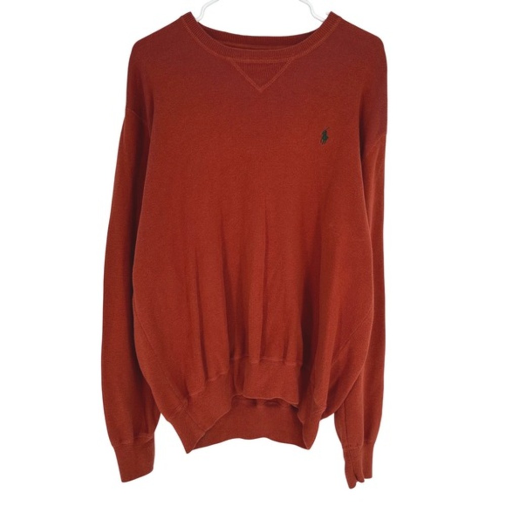 Vintage 90s Polo Ralph Lauren Mens XL Burnt‎ Orange Cotton Crewneck Sweater